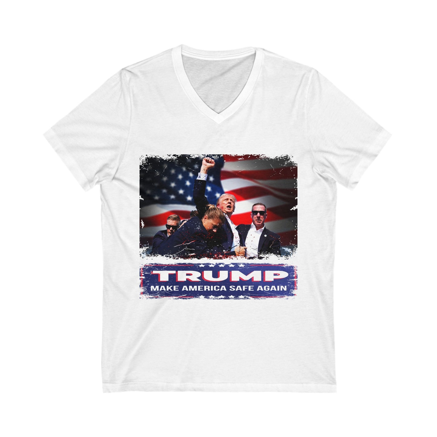 Trump Makes America Safe Again Unisex Jersey Short Sleeve V-Neck Tee